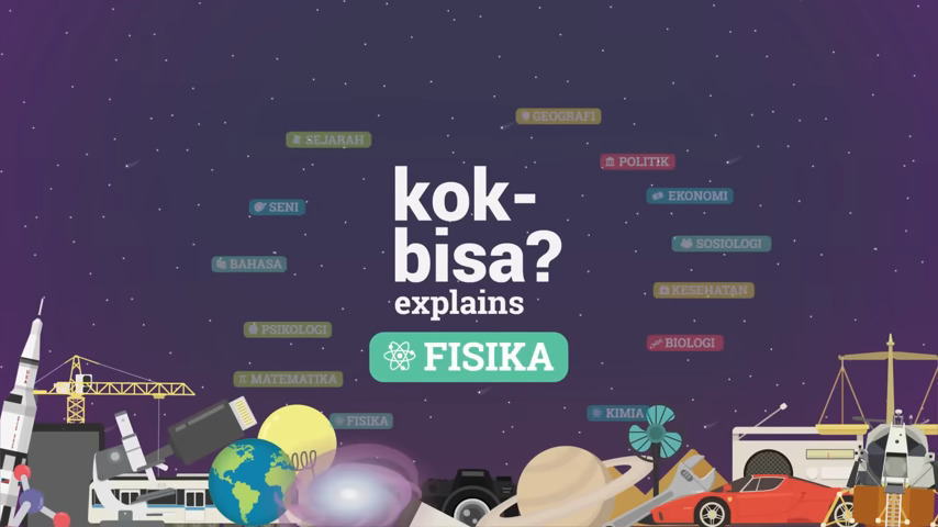 Ilustrasi alam semesta dengan planet, galaksi, dan hukum fisika