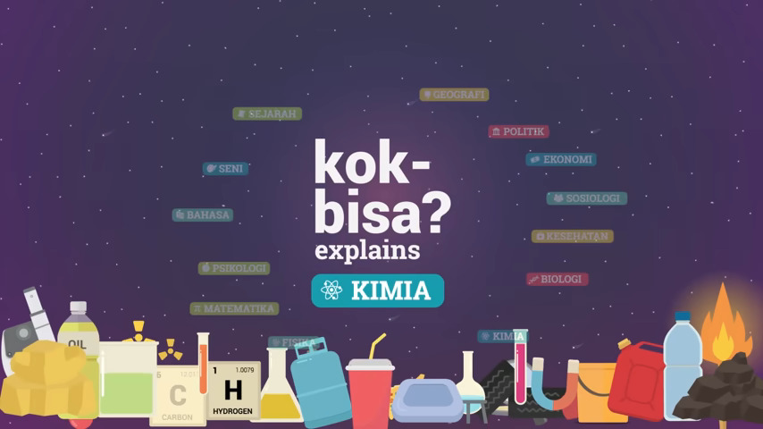 Ilustrasi berbagai peralatan laboratorium kimia seperti tabung reaksi dan gelas ukur