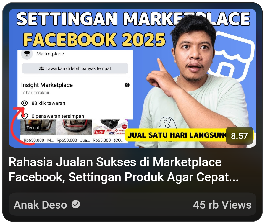 Tampilan antarmuka Marketplace Facebook di sebuah ponsel pintar